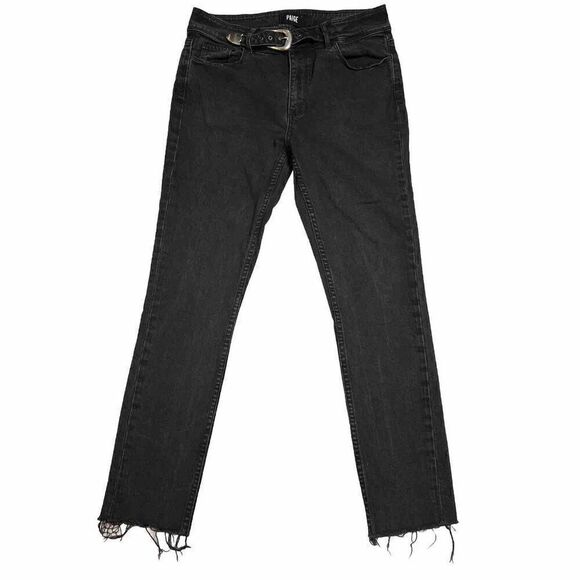 PAIGE Hoxton High Rise Skinny Jeans Size 30 Ankle Peg Raw Hem w/ Belt in Riot - Picture 4 of 13
